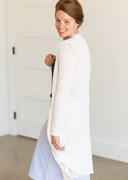 Ivory Ribbed Cardigan with Pockets - FINAL SALE Layering Essentials