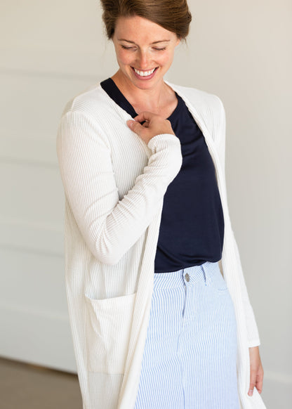 Ivory Ribbed Cardigan with Pockets - FINAL SALE Layering Essentials