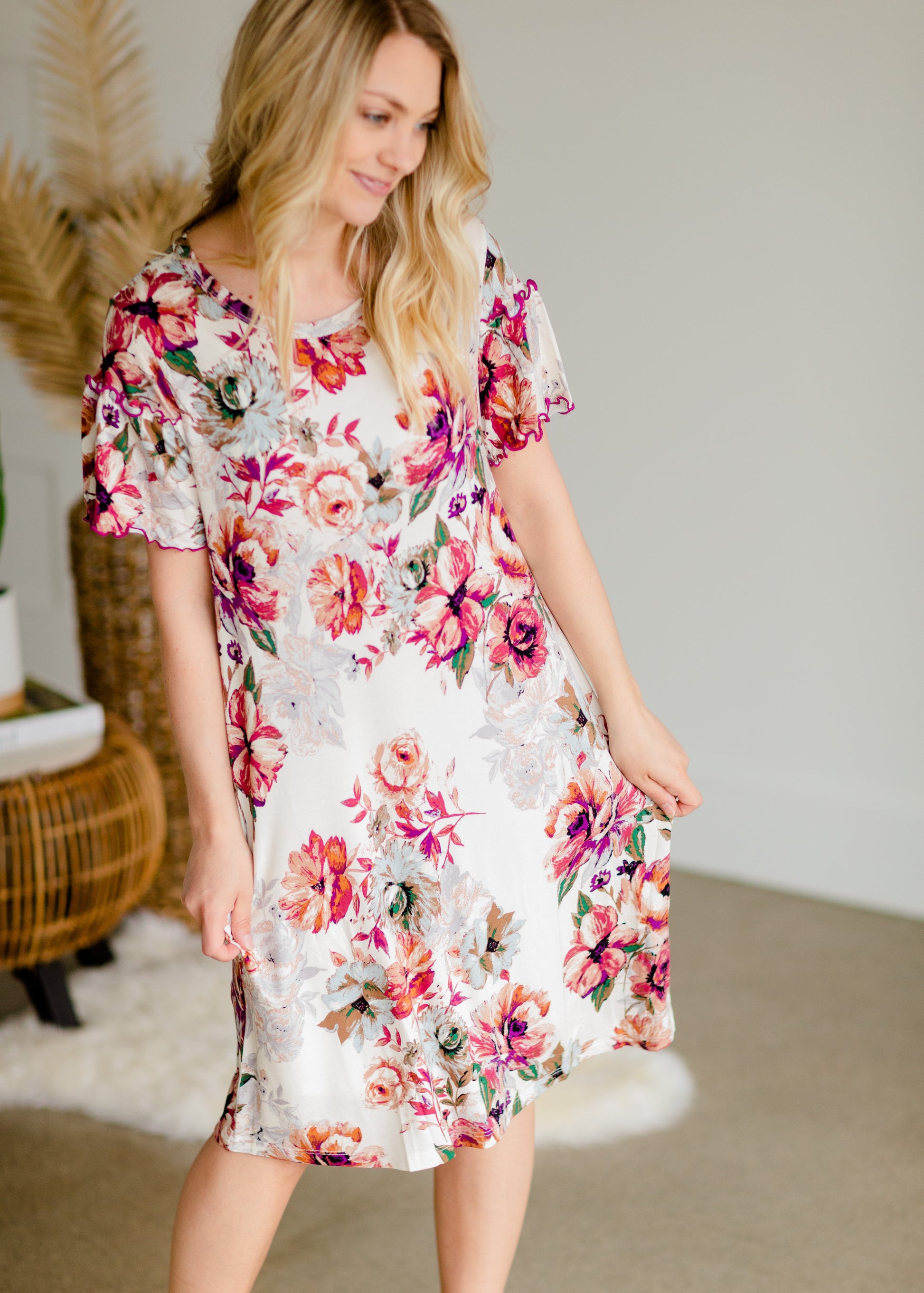 Ivory Ruffle Sleeve Floral Swing Midi Dress - FINAL SALE Dresses