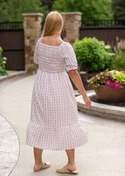 Ivory Square Neck Smocked Midi Dress - FINAL SALE Dresses