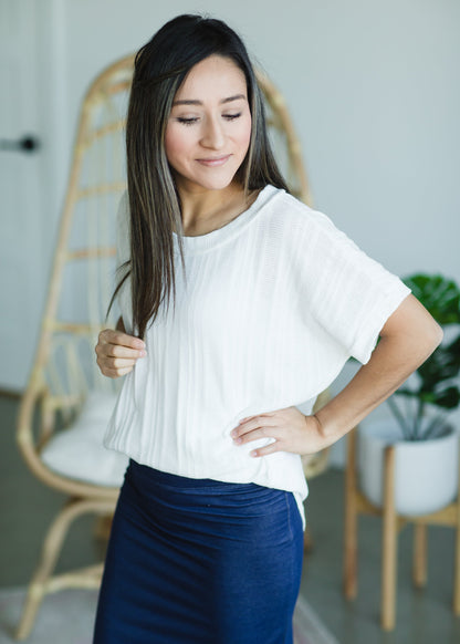 Ivory Textured Loose Knit Top Tops