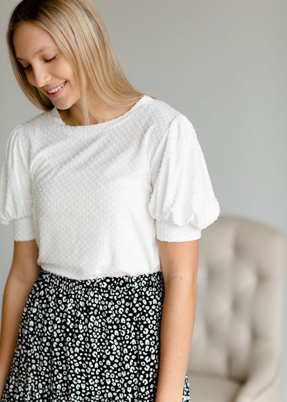 Ivory Textured Polka Dot Top Tops