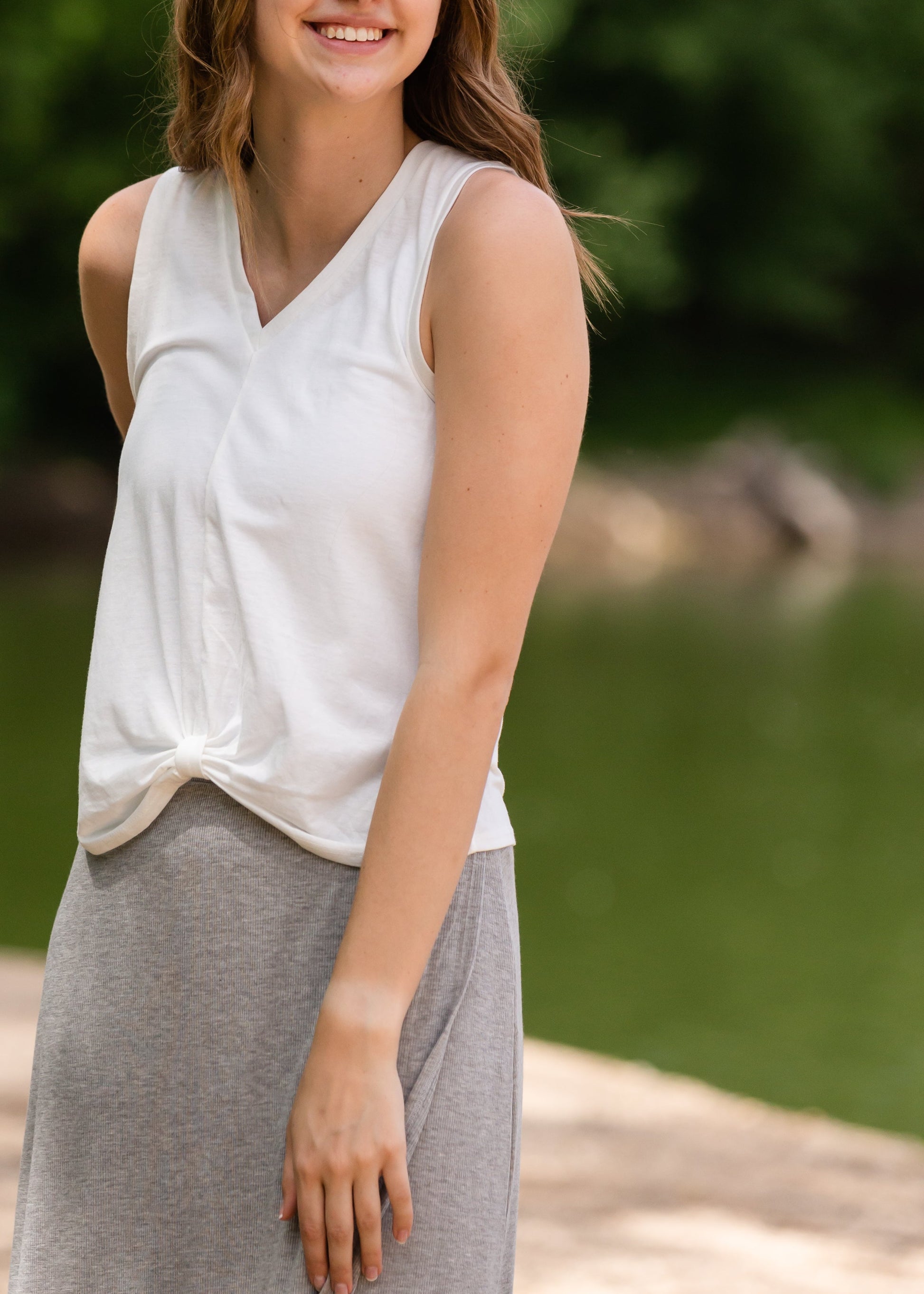 Ivory Triblend Front knot Tank Top - FINAL SALE Tops