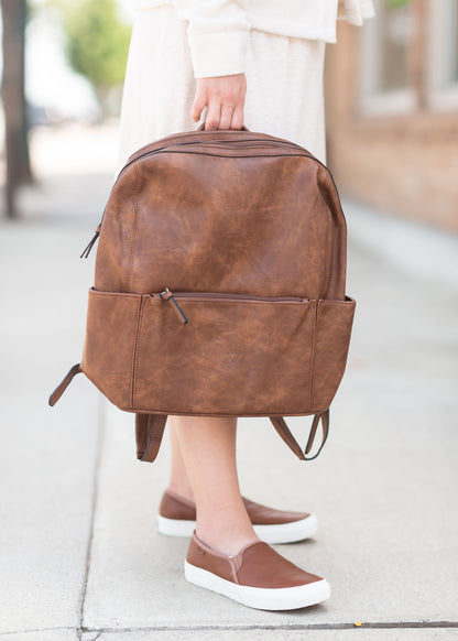 James Backpack with Front Zip Accessories Brown