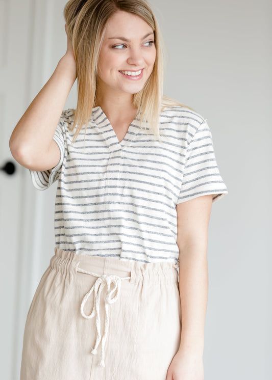 Knit Striped Short Sleeve Top - FINAL SALE Tops