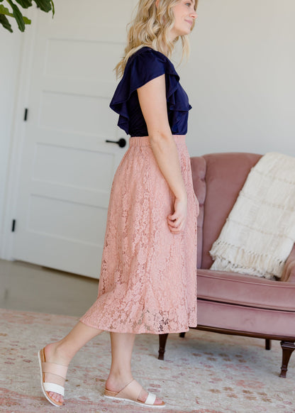 Lace Stretch Waist Midi Skirt - FINAL SALE Skirts