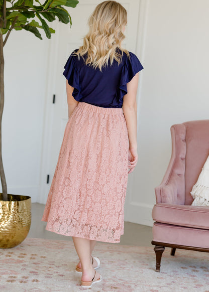 Lace Stretch Waist Midi Skirt - FINAL SALE Skirts