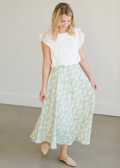 Leaf Printed High Waist Midi Skirt - FINAL SALE Skirts