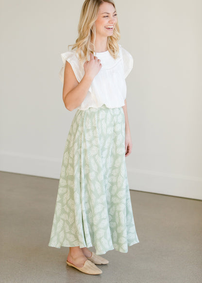 Leaf Printed High Waist Midi Skirt - FINAL SALE Skirts