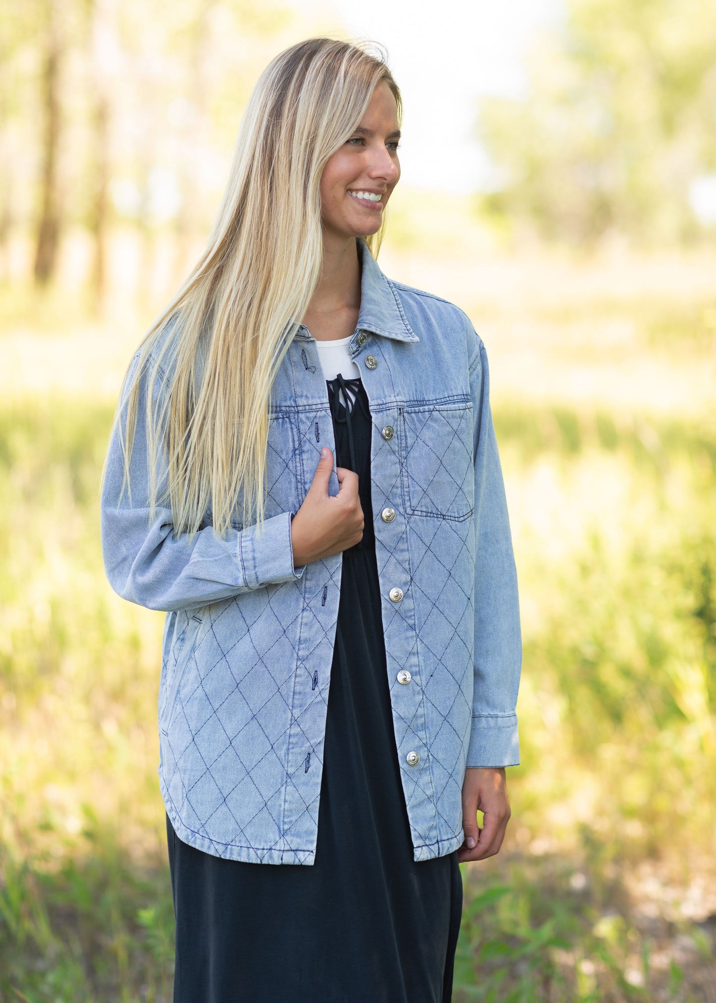 Lennon Denim Button Up Shacket Tops