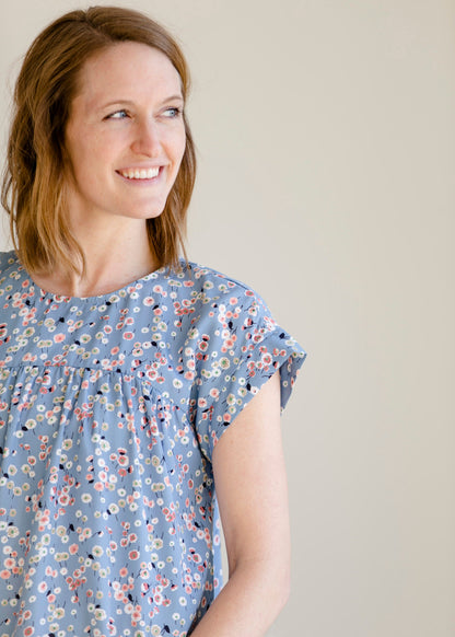 Light Blue Floral Print Tee - FINAL SALE Tops