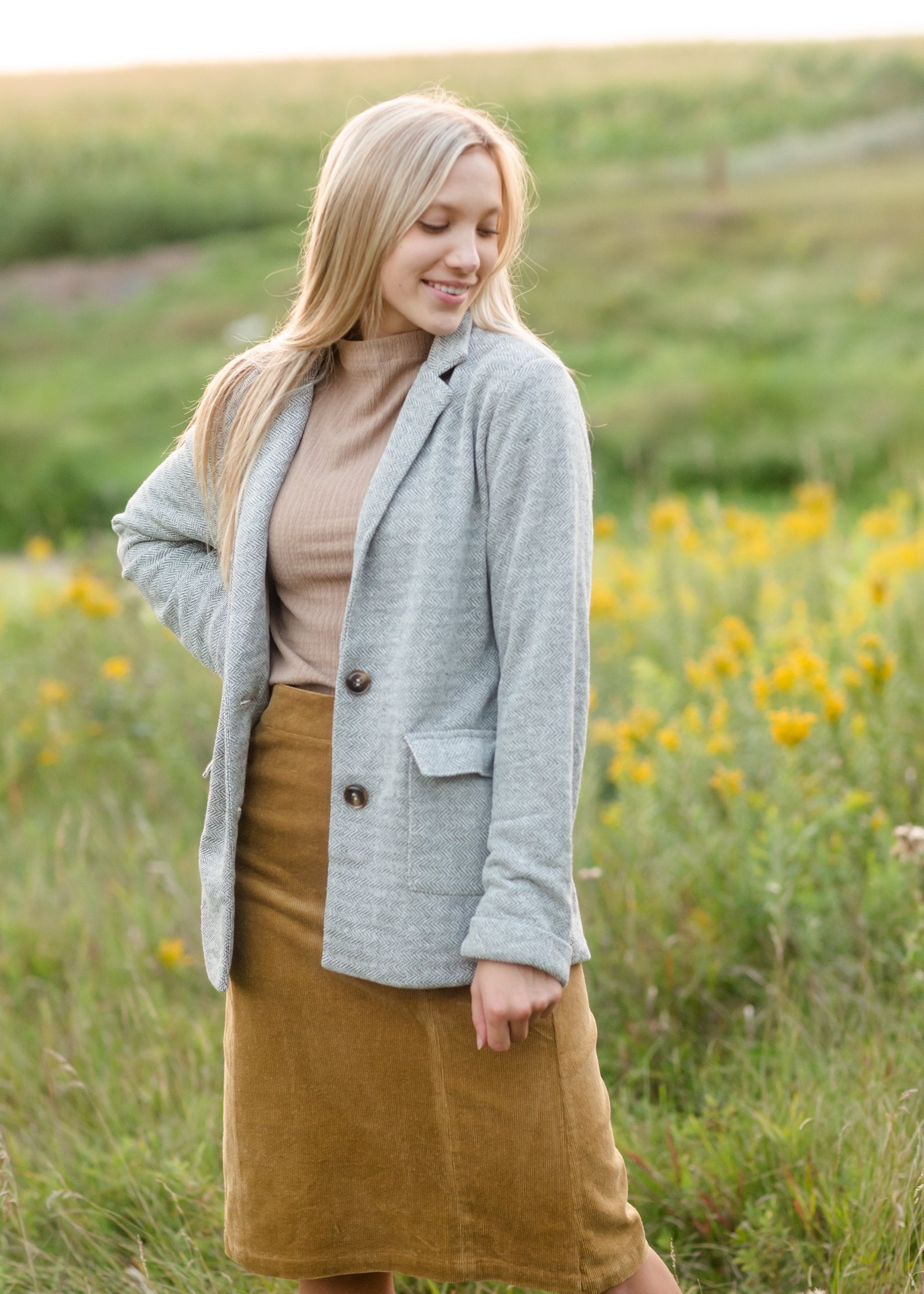 Light Charcoal Knit Blazer Tops Polygram