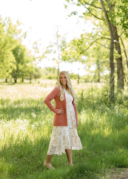 Light Rust Waffle Knit Cardigan Tops