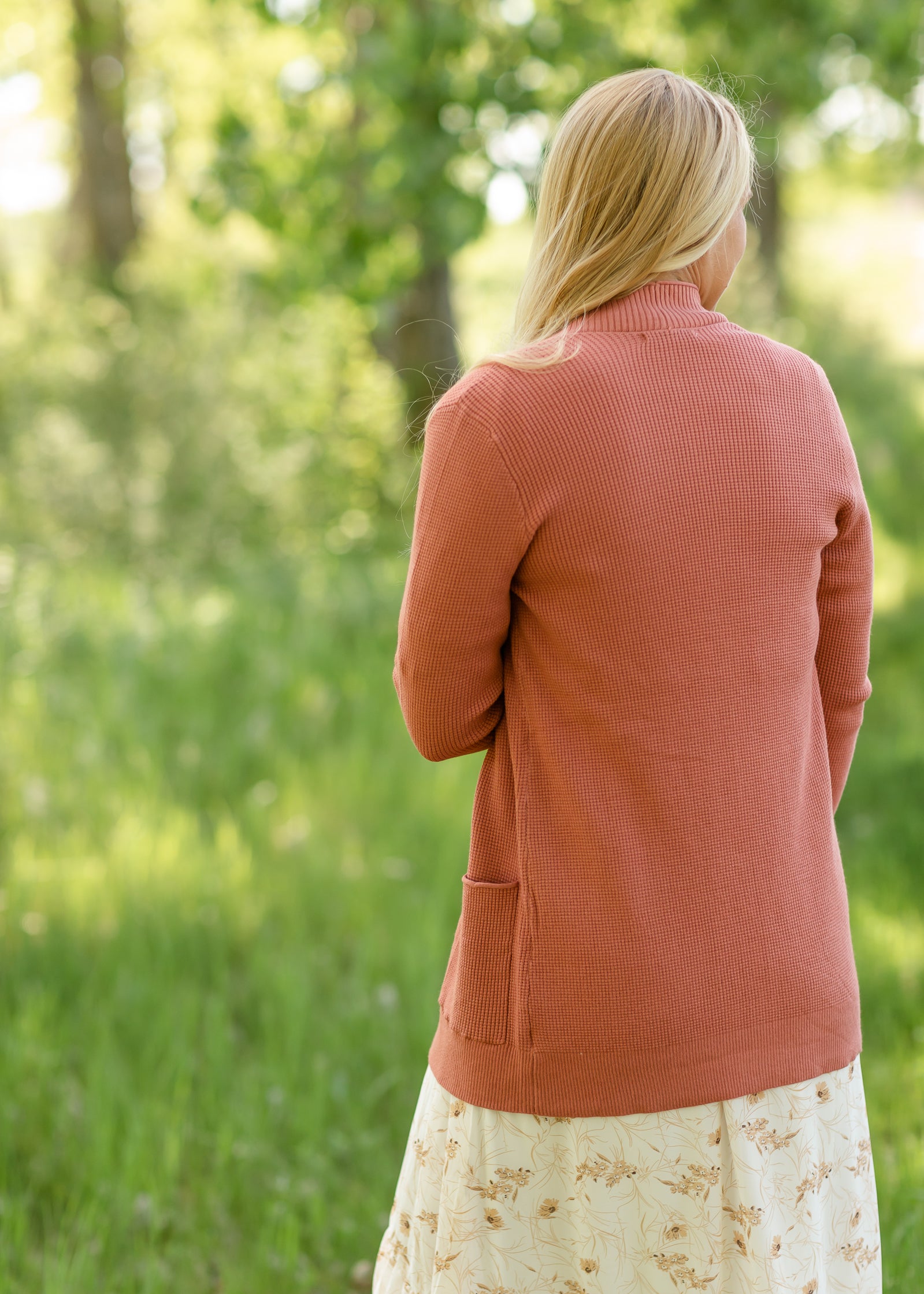 Light Rust Waffle Knit Cardigan Tops