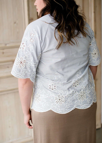 light weight scallop and embroidered hem modest top