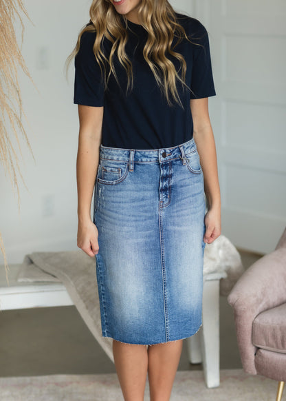 Light Wash Denim Classic Midi Skirt Skirts