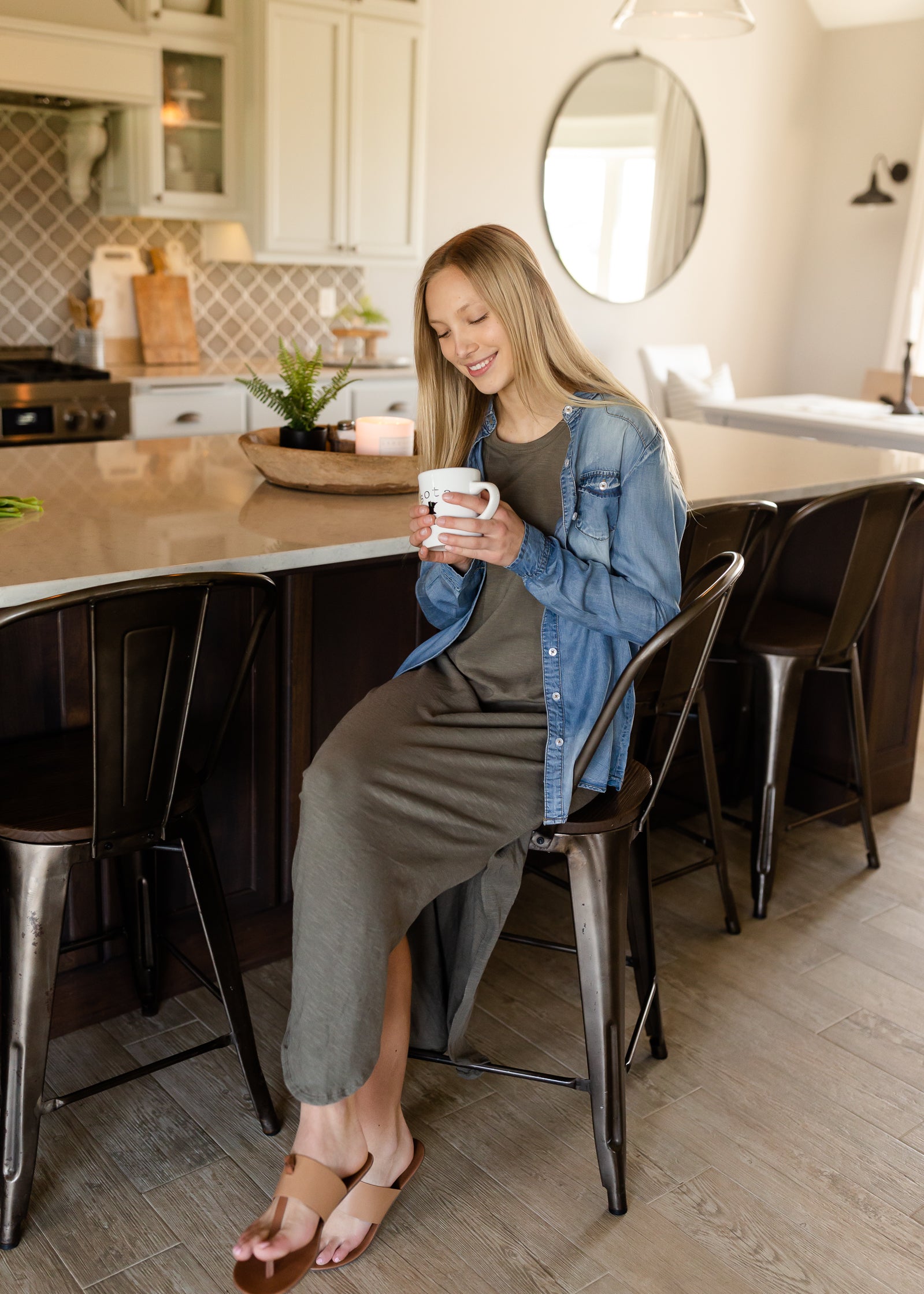 Light Wash Long Sleeve Denim Top Tops