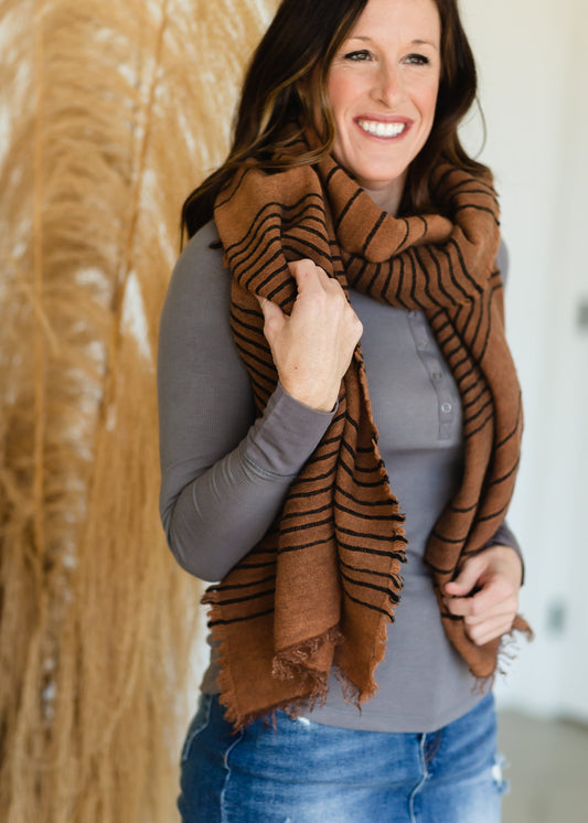 Light Weight Burnt Orange Striped Scarf - FINAL SALE Accessories