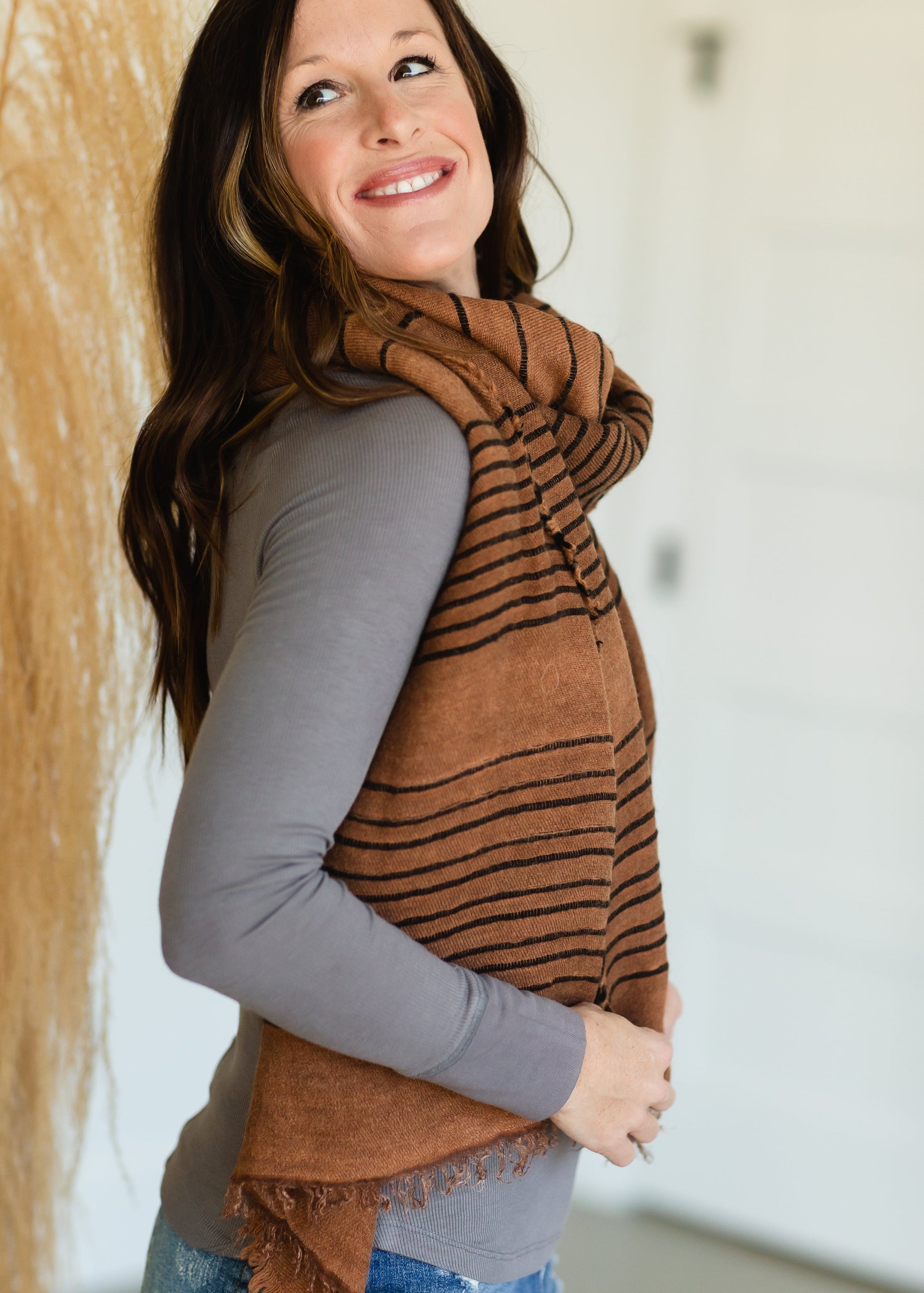 Light Weight Burnt Orange Striped Scarf - FINAL SALE Accessories