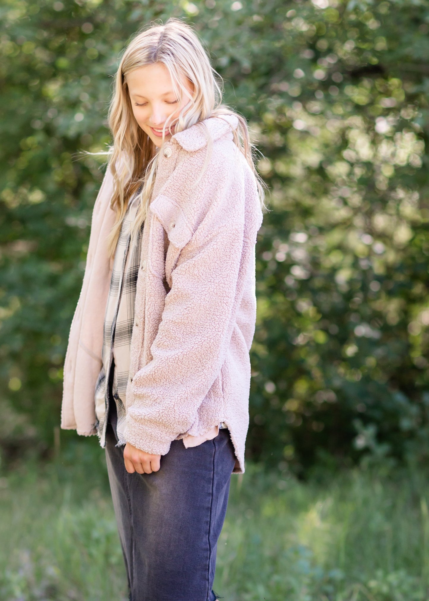 Lilac Button Up Teddy Shacket Tops Hem & Thread