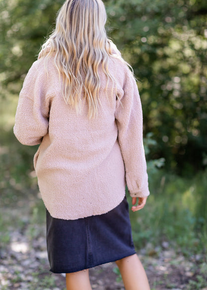 Lilac Button Up Teddy Shacket Tops Hem & Thread