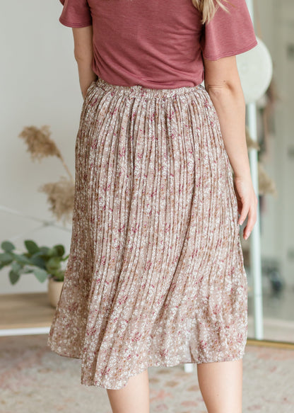 Lily Taupe Pleated Midi Skirt Skirts Mikarose