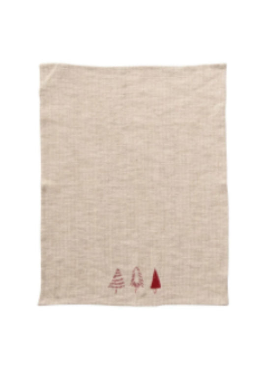 Linen + Cotton Embroidered Tea Towel Home & Lifestyle Creative Co-op Trees