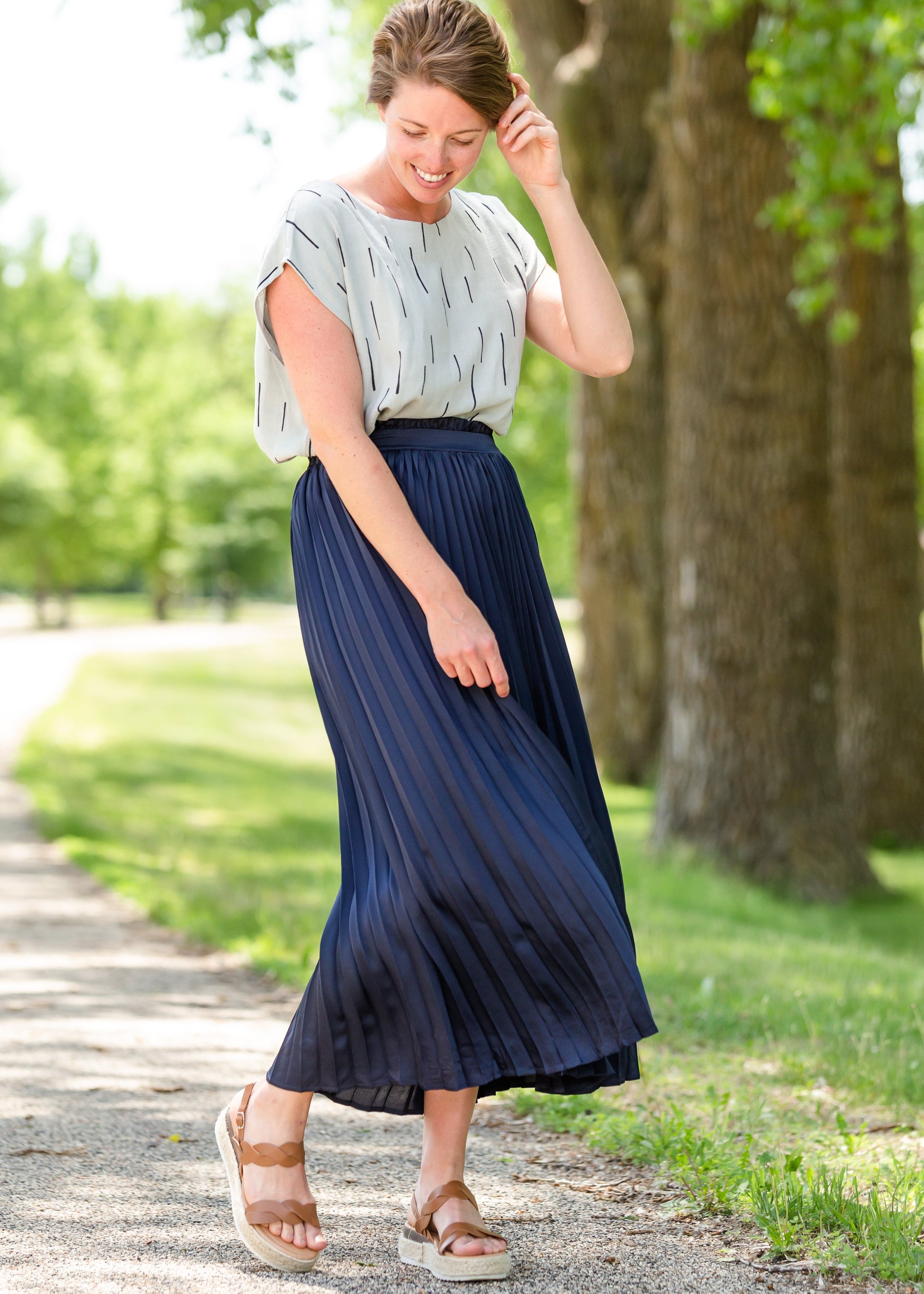 Linen Line Print Short Sleeve Top - FINAL SALE Tops