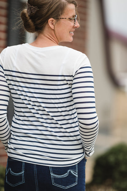 Long Sleeve Classic Navy Stripe Crew Neck Top - FINAL SALE Tops