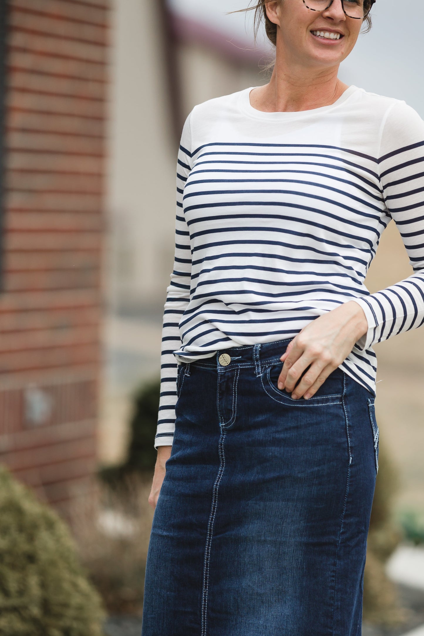 Long Sleeve Classic Navy Stripe Crew Neck Top - FINAL SALE Tops