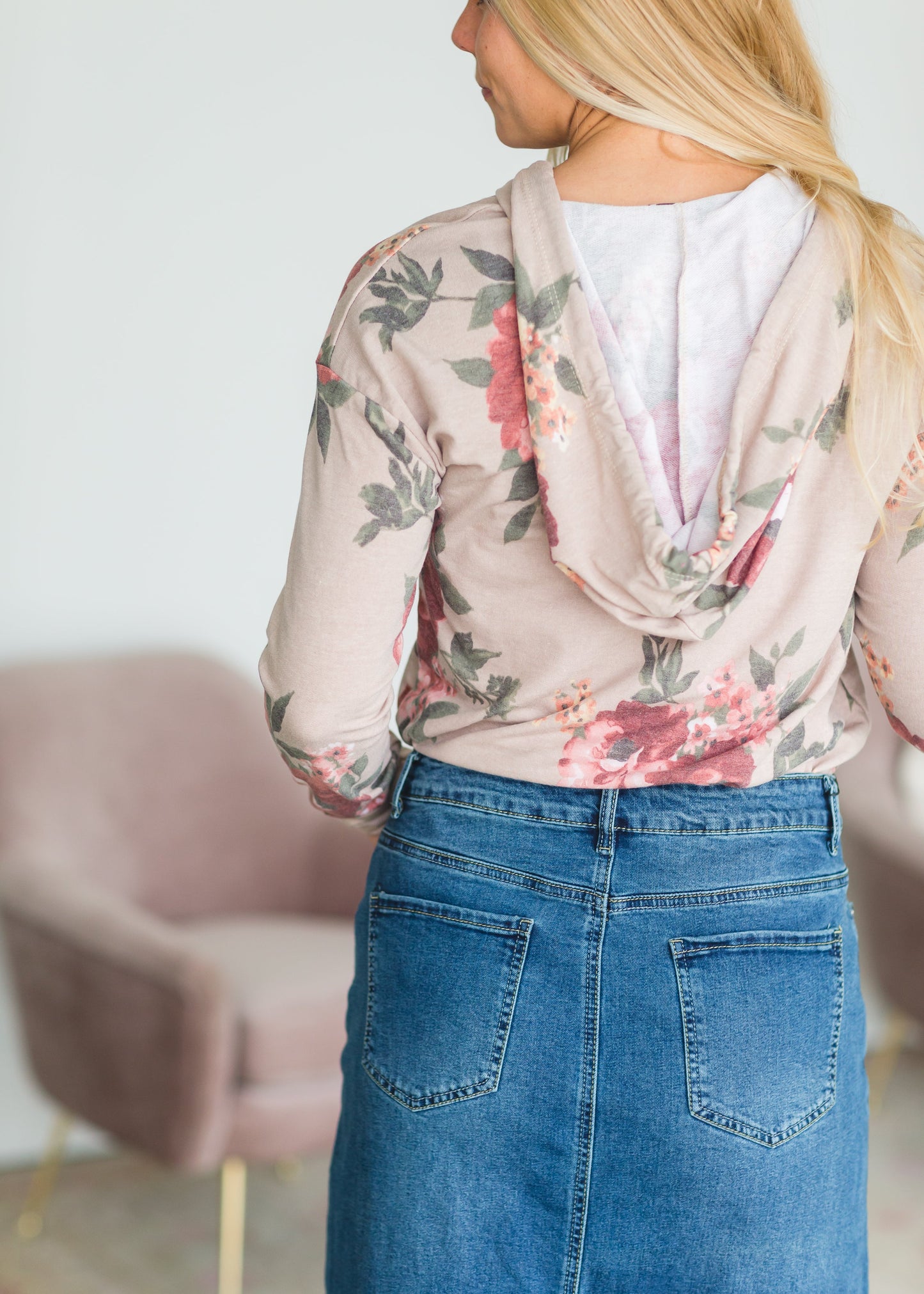 Long Sleeve Floral Print Hoodie - FINAL SALE Tops