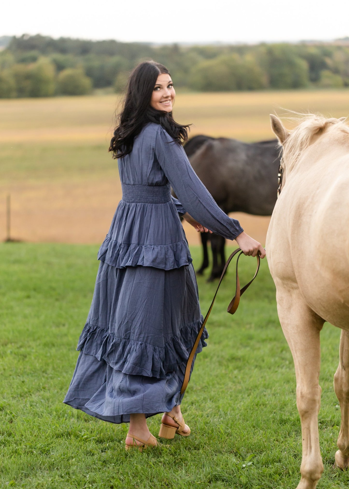 Long Sleeve Smocked Waist Tiered Maxi Dress Dresses Inherit