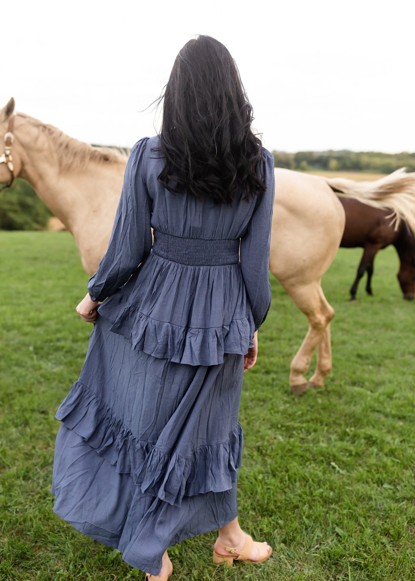 Long Sleeve Smocked Waist Tiered Maxi Dress Dresses Inherit