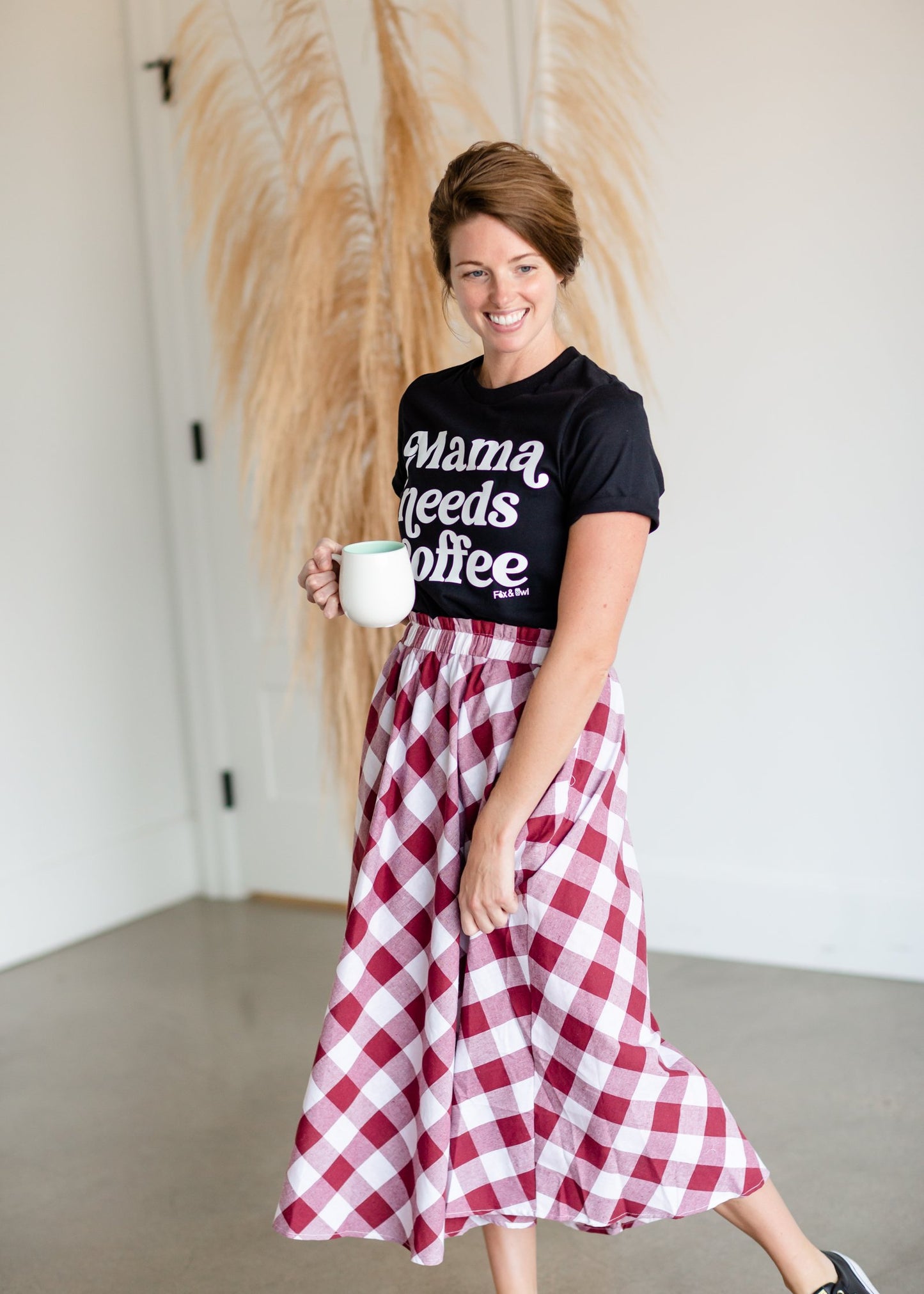 Mama Needs Coffee Graphic Tee Tops Fox and Owl