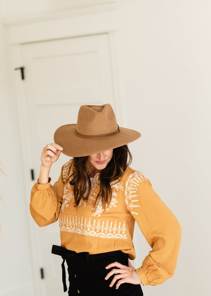 Marigold Embroidered V-Neck Top - FINAL SALE Tops