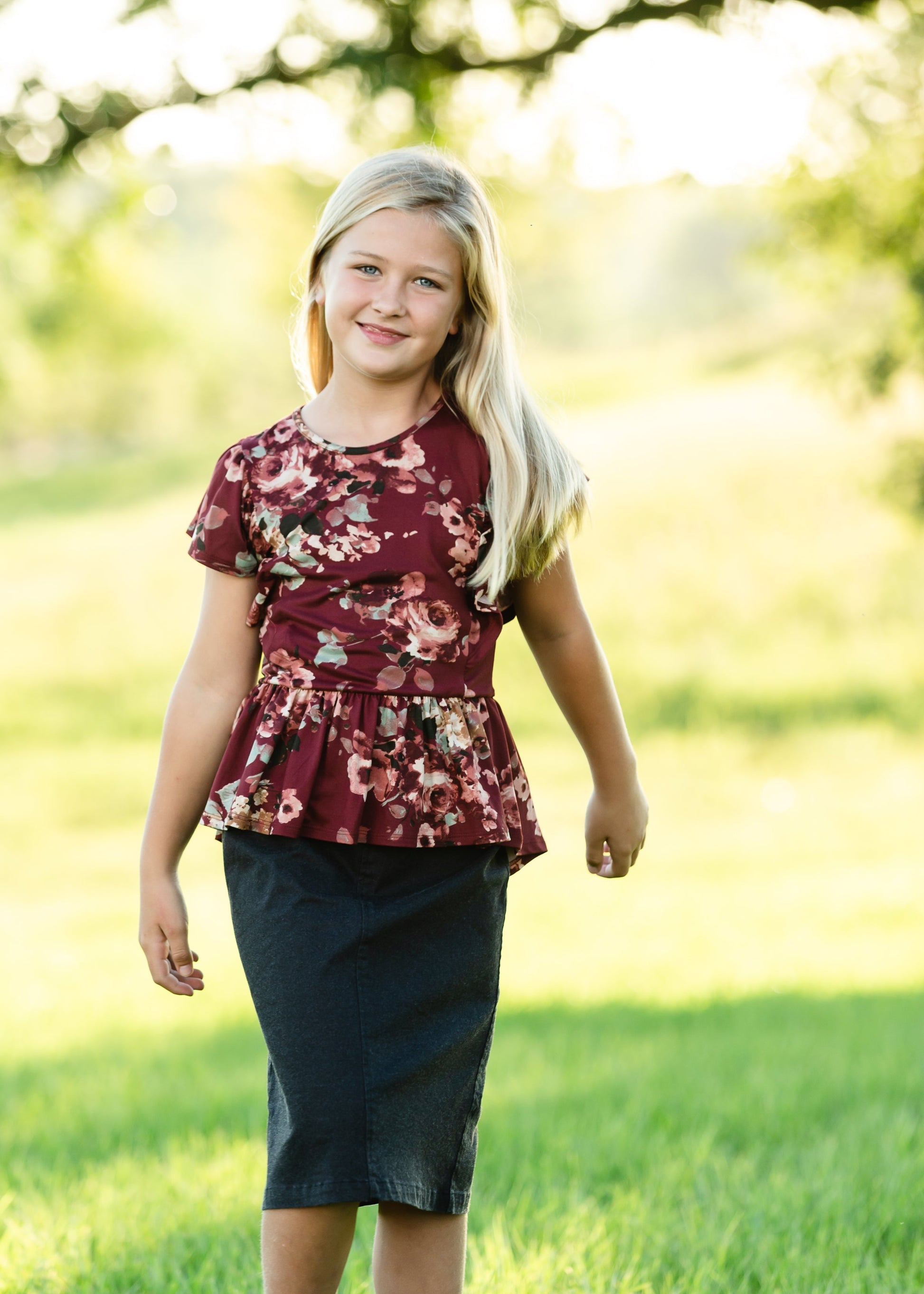 Maroon Floral Peplum Top Tops