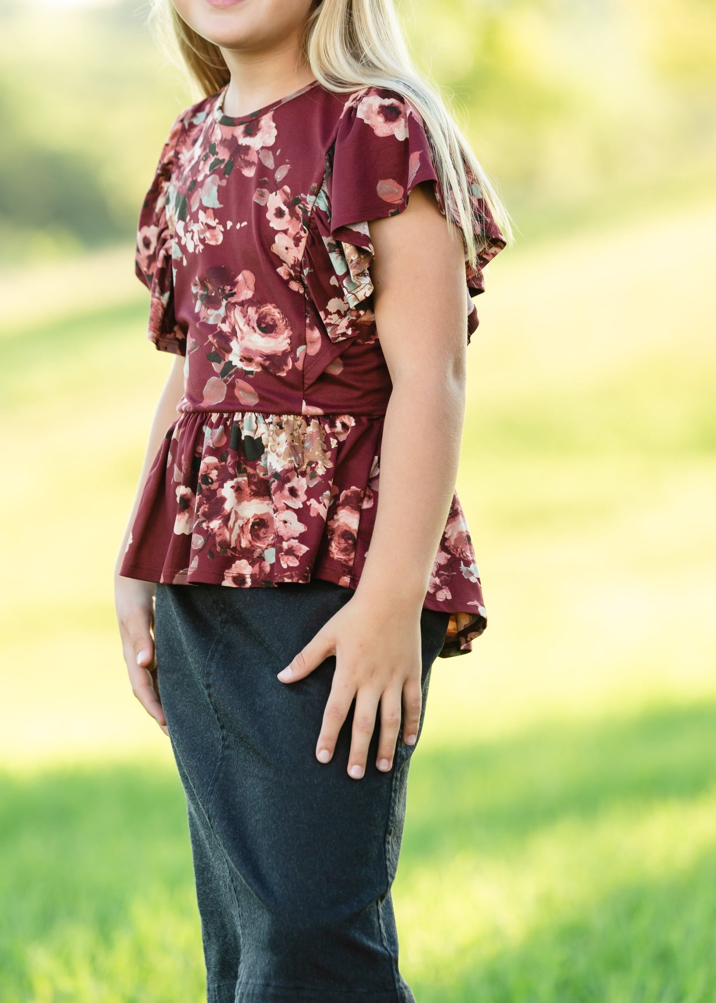 Maroon Floral Peplum Top Tops