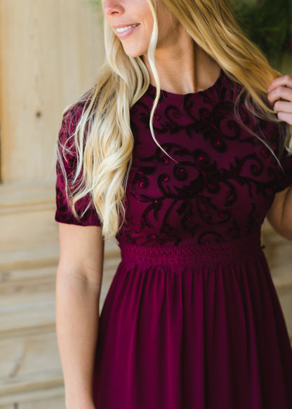 Maroon Velvet Lace Maxi Dress - FINAL SALE Dresses