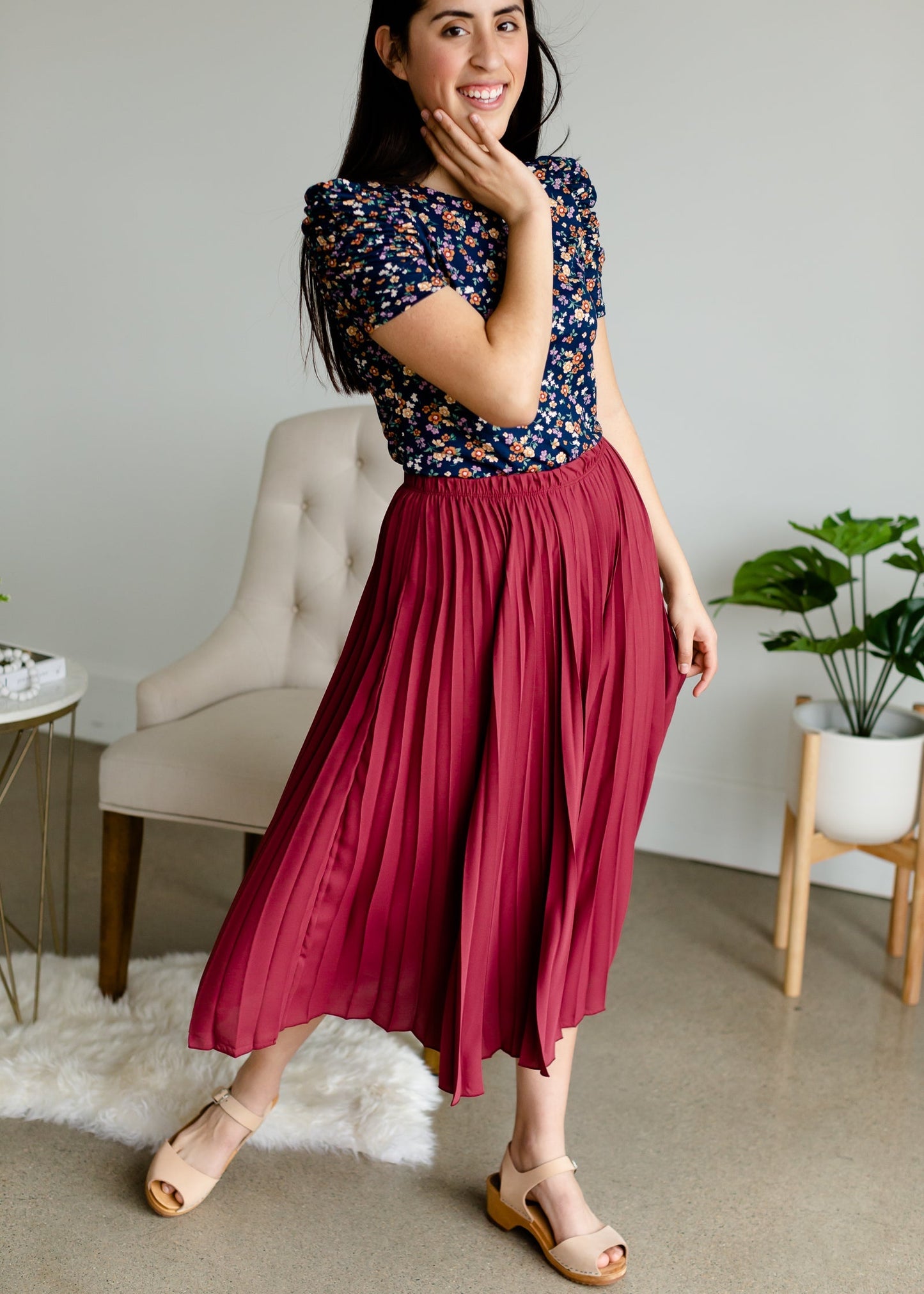 Marsala Pleated Midi Skirt - FINAL SALE Skirts