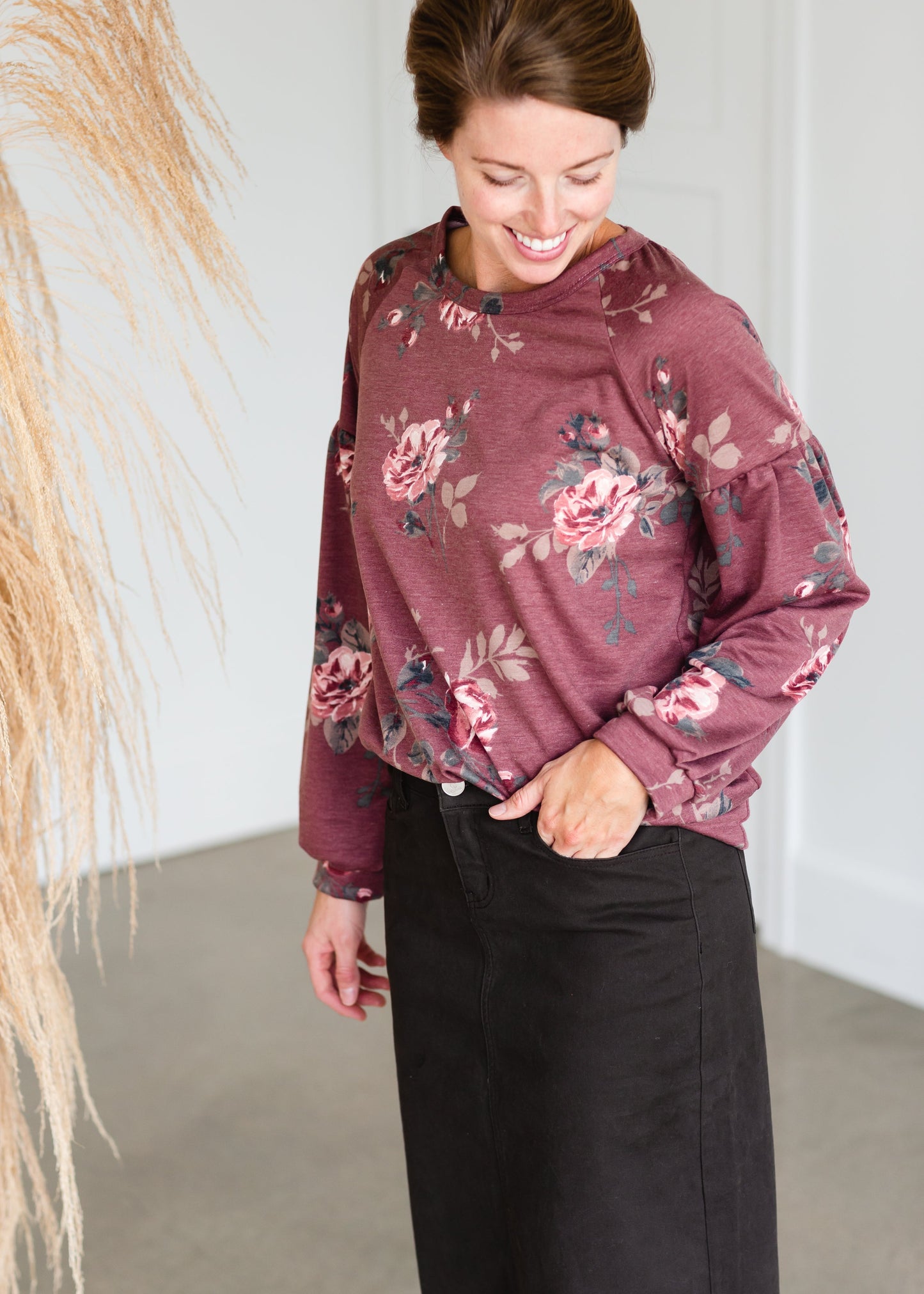 Mauve Long Sleeve Floral Top - FINAL SALE Shirt