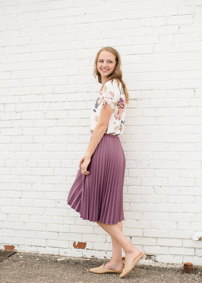 Women's Mauve Pleated Midi Skirt