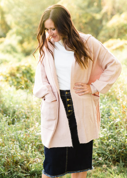 Mauve Raw Edge Hooded Cardigan - FINAL SALE Tops