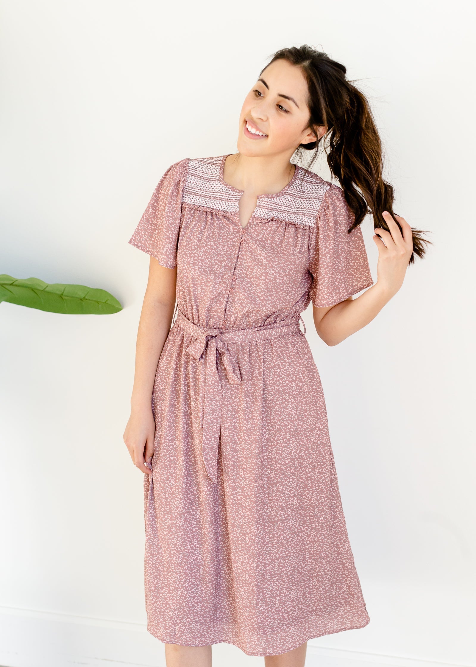 Mauve Smocked Yoke Midi Dress - FINAL SALE Dresses