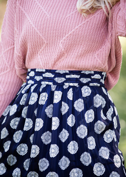 navy printed high waist lightweight maxi skirt