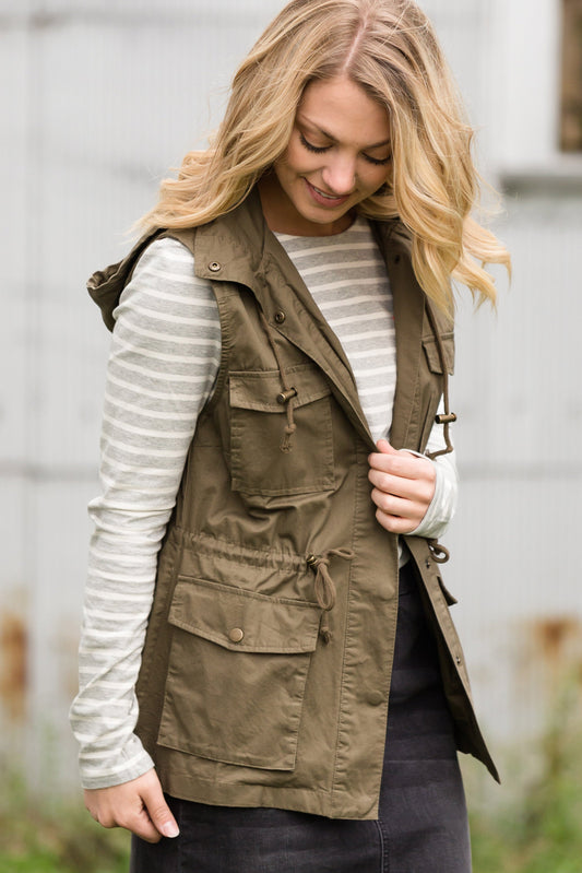 Military Style Hooded Cargo Vest - FINAL SALE Tops