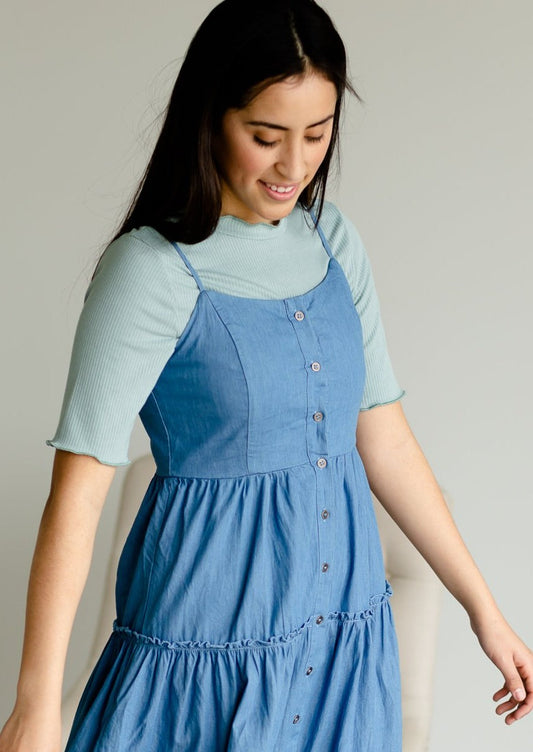 Mint Ribbed Smocked Neck Top - FINAL SALE Tops