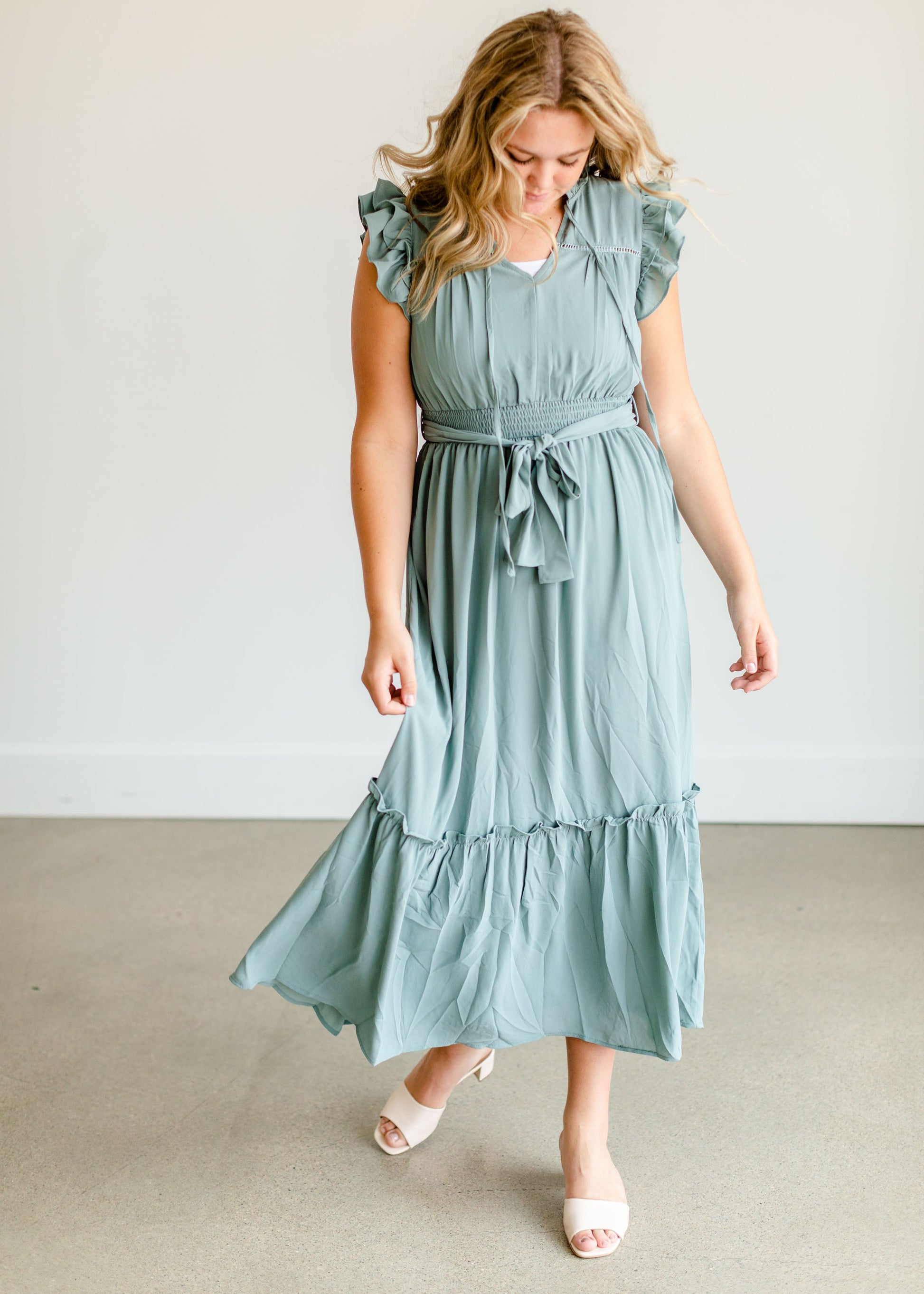 Mint Ruffle Sleeve Ruffle Maxi Dress - FINAL SALE Dresses