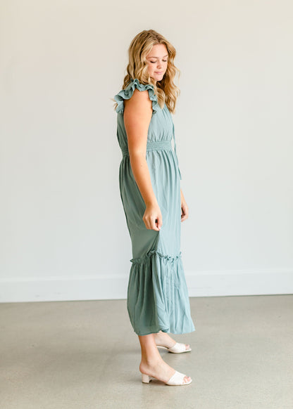 Mint Ruffle Sleeve Ruffle Maxi Dress - FINAL SALE Dresses