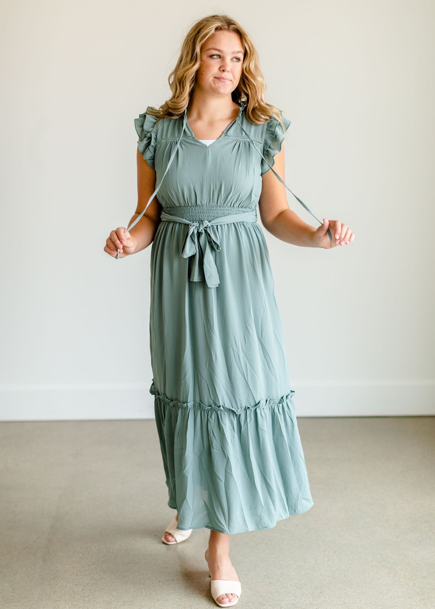 Mint Ruffle Sleeve Ruffle Maxi Dress - FINAL SALE Dresses