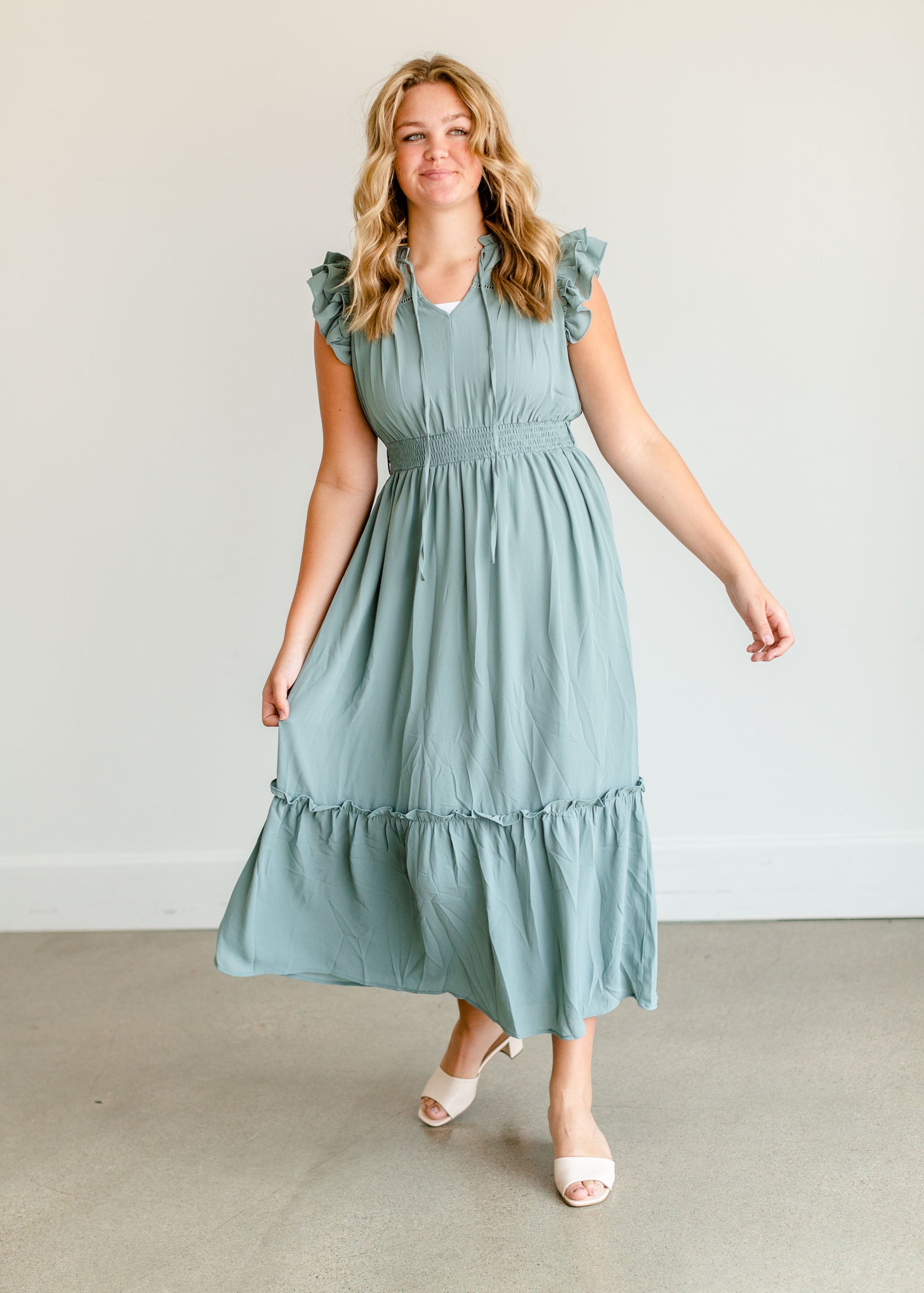 Mint Ruffle Sleeve Ruffle Maxi Dress - FINAL SALE Dresses